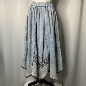 Vintage Varda Garfinkel Denim Maxi Skirt Metallic Trim Size Medium